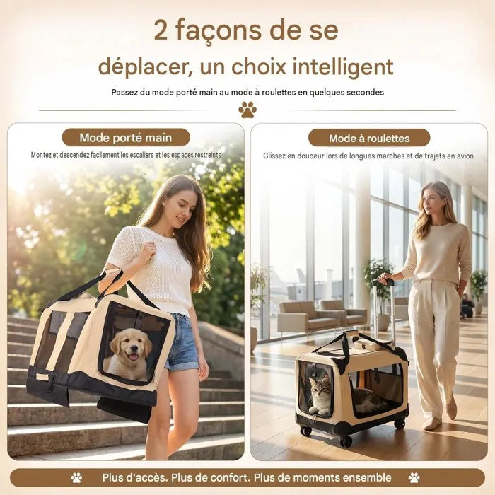 Sac de transport 2-en-1 pour animaux – À porter à la main ou à roulettes 🐾