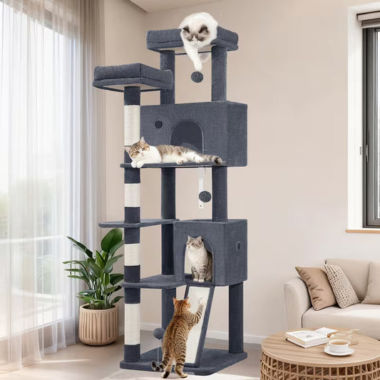 Arbre à chat 178 cm avec griffoirs et niches – Le Royaume des Pattes