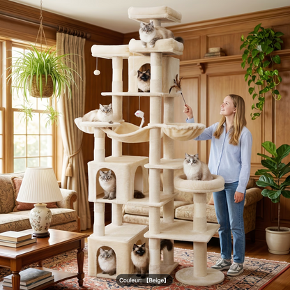 Arbre à chat XXL 217 cm – 3 niches et 2 paniers suspendus