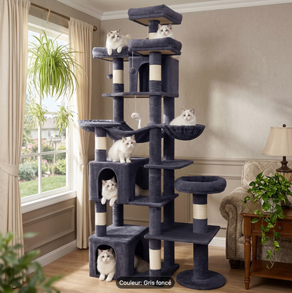 Arbre à chat XXL 217 cm – 3 niches et 2 paniers suspendus