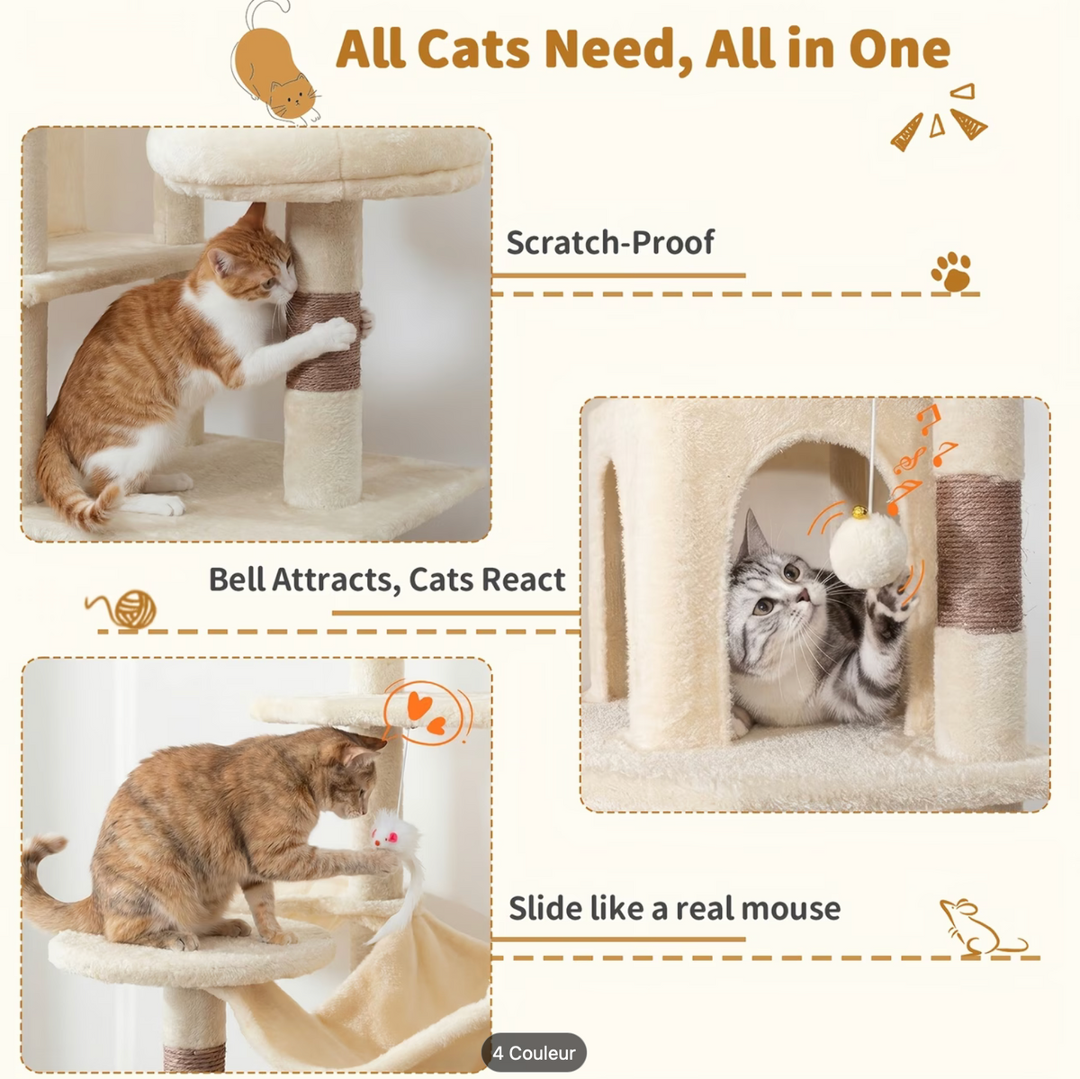 Arbre à chat XXL 217 cm – 3 niches et 2 paniers suspendus