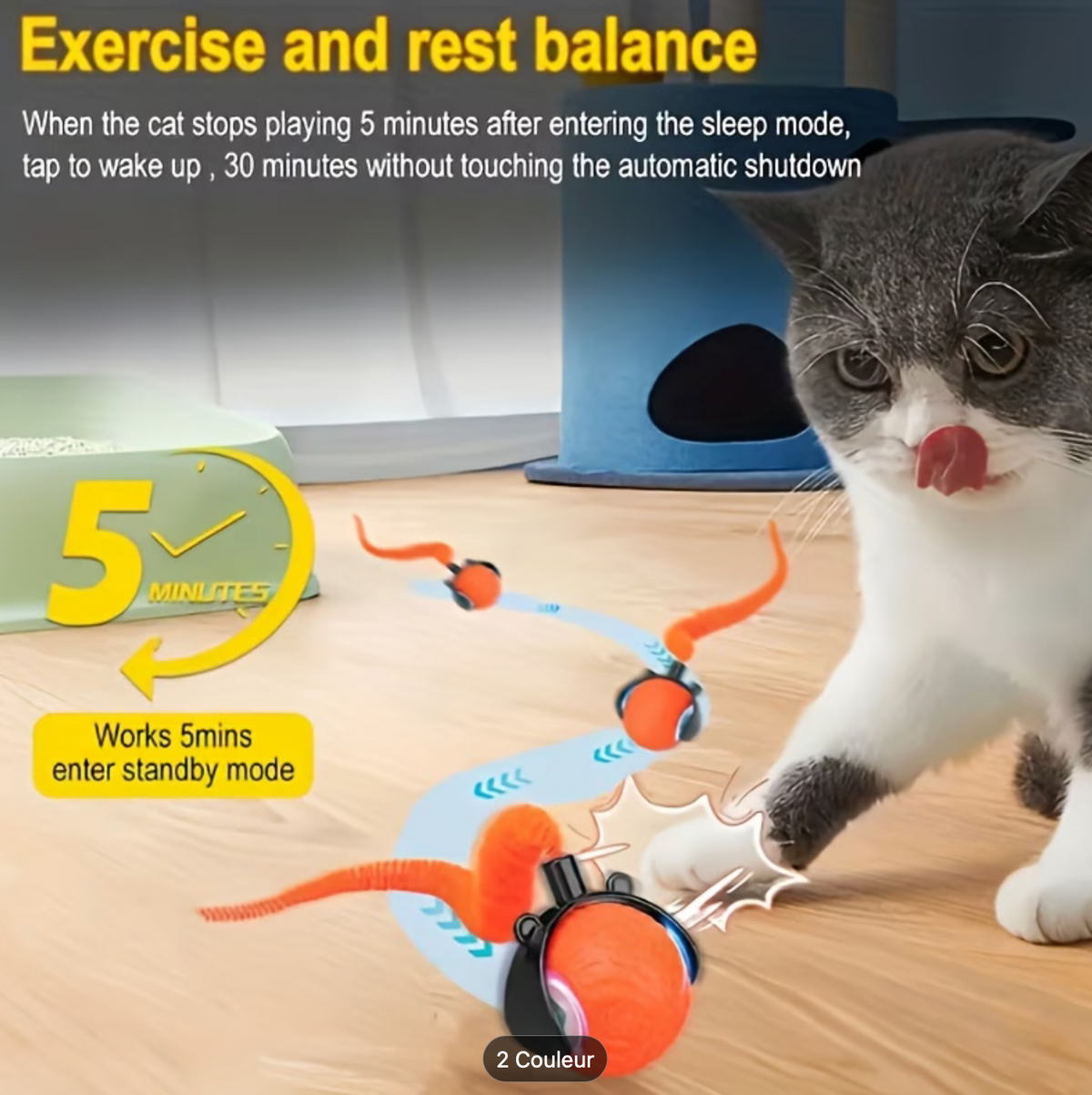 Balle interactive pour chat – 3 modes de jeu